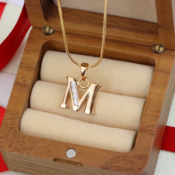 "Rose Gold Letter M Pendant with Crystals – 18K Gold Plated Charm, XPPT1362 - Picture 2 of 13